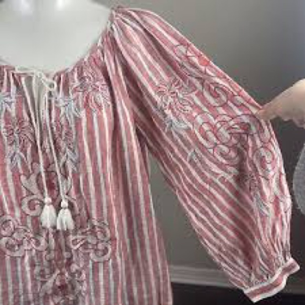 Anthropologie Pink Striped Embroidered Blouse - Picture 9 of 11
